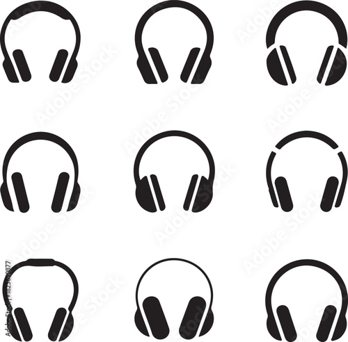 Vector black headphone icons