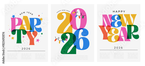 Happy New Year- 2026 . banner and card design with cocktail glass alcohol drink. social media promotional content in bold style