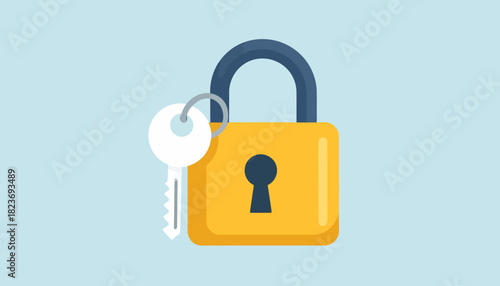 Lock and key vector icon: security padlock symbol for safe internet access, web design, and privacy protection