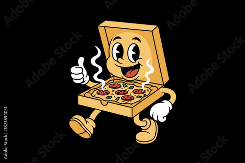 Happy Cartoon Pizza Character Giving Thumbs Up.