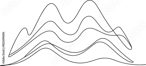 Continuous line art illustration of layered mountains with minimal detail using hand-sketched contour