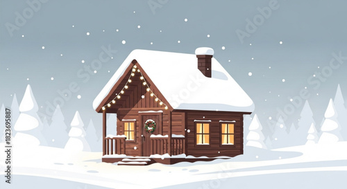 Cozy cabin escape in snowy winter wonderland, perfect for holiday cards, vacation rentals, and festive scenes, a charming Christmas getaway with warmth