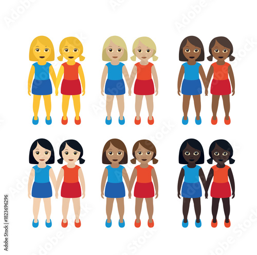 couple love women lesbian queer romantic love holding hands heart emoji symbol sign icon vector illustration isolated flat