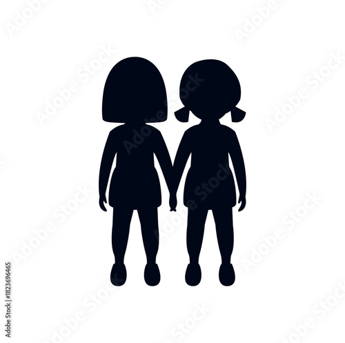 couple love women lesbian queer romantic love holding hands heart emoji symbol sign icon vector illustration isolated flat