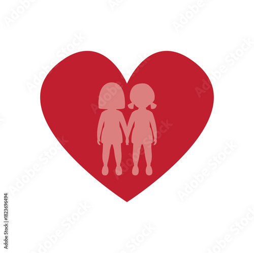 couple love women lesbian queer romantic love holding hands heart emoji symbol sign icon vector illustration isolated flat