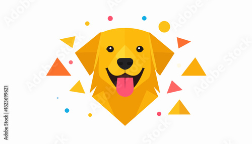 Funny cartoon dog vector illustration for a happy birthday card featuring a cute brown puppy character