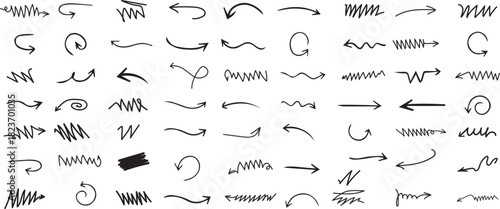  Doddle arrow set, collection of hand drawn arrows, set arrow vector illustration collection