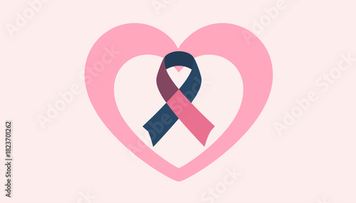 A pink heart embracing a two-tone ribbon, symbolizing cancer awareness and support for health initiatives.