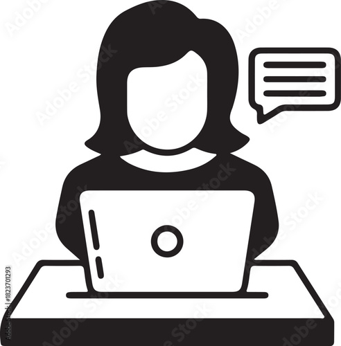 Female Remote Worker Laptop Icon