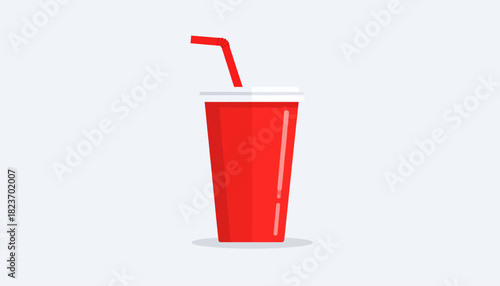 A vibrant red disposable cup with a straw, perfect for cold beverages and fast food drinks.