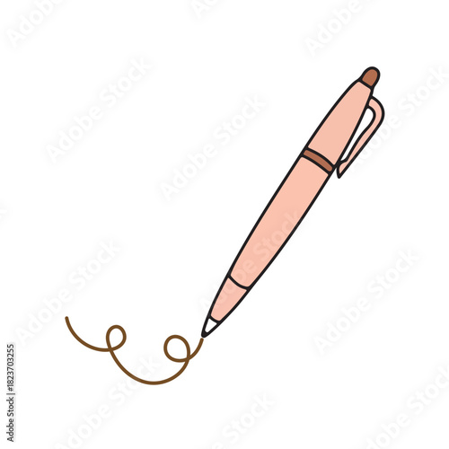 Hand-drawn vector icon of pink and brown ballpoint pen