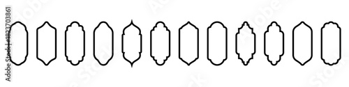 Set of black frames Islamic, arab line arch border tags vector icons Vector window, door collection. Domes of the mosque of Ramadan Kareem and Eid Mubarak. Oriental style. Copy space. Eastern culture.