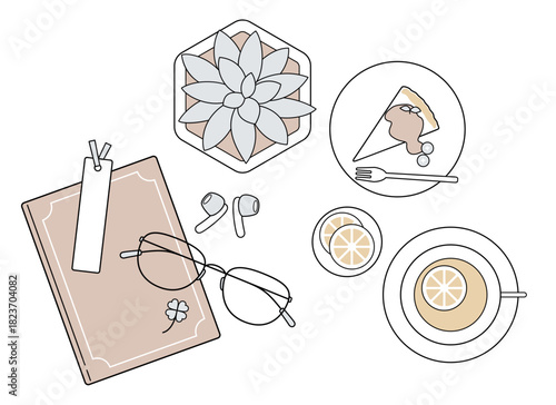 読書とティータイムの俯瞰レイアウト｜コーヒー・ブック・リラックス