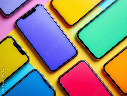 Wallpaper Mural Vibrant Composition of Overlapping Modern Smartphones Displaying Saturated Hues Torontodigital.ca