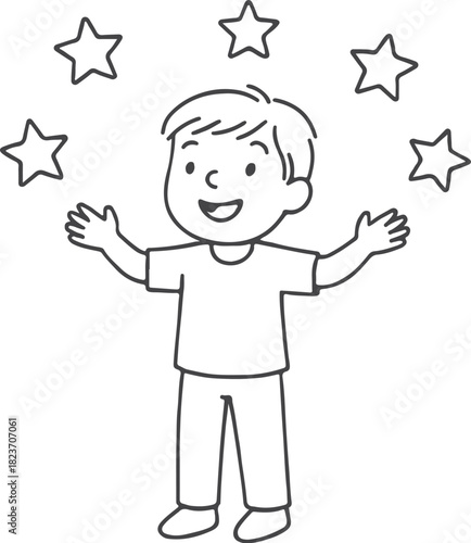 Young child s imagination of glowing celestial bodies floating in the night sky