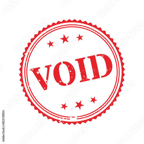 Circular red grunge stamp with serrated edges marked “VOID” text