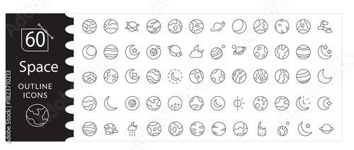 Space ,Universe Icon Set, Planet, Moon, Star ,Galaxy Vector Pack, Astronomy ,Exploration Vector Collection.  Rocket, Satellite, Spaceship,Solar System Icons, Cosmos and Science Illustration Set.
