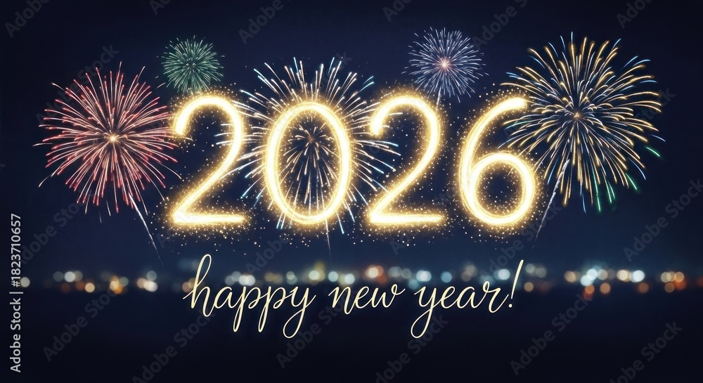 Obraz premium New year 2026 celebration with fireworks and festive display at night