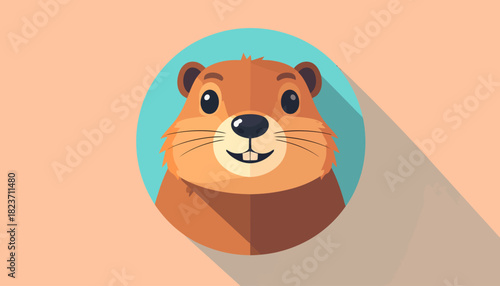 Cartoon groundhog with a blue circle background and a long shadow.