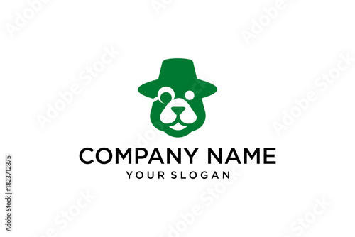 Smart Green Bear Mascot Logo with Fedora Hat and Monocle