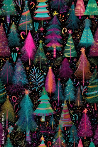 Vibrant Whimsical Christmas Tree Seamless Pattern