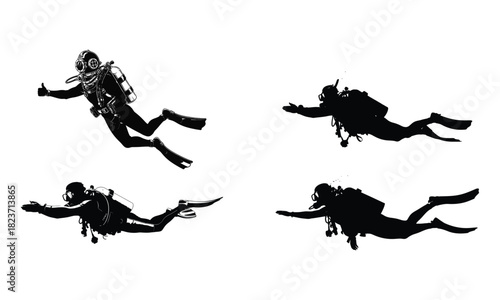 Scuba divers in water, swimming and giving a thumbs up signal