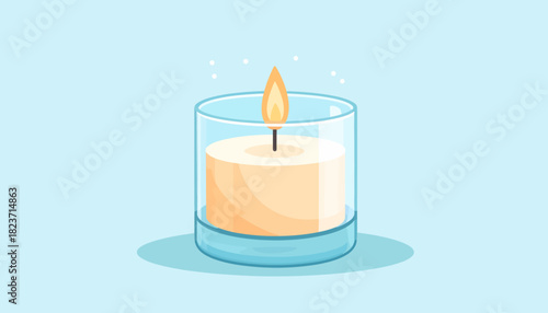 Illustration of a candle in a glass holder with a flame.