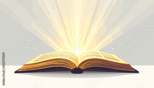 Open book with light emanating from its pages, symbolizing knowledge and inspiration.