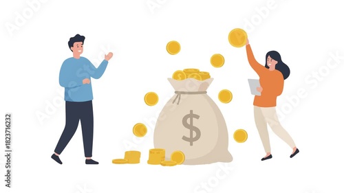 Investing together adding gold coins to the money bag