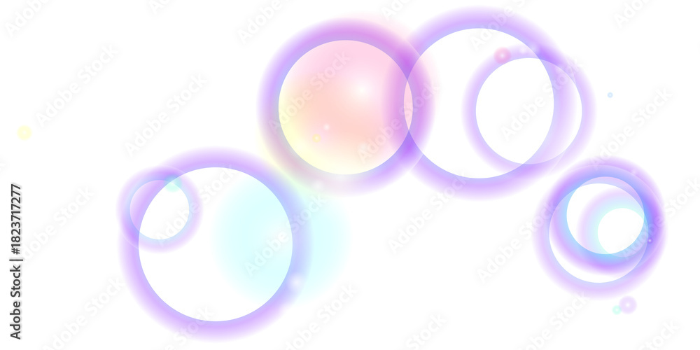 Obraz premium Abstract glowing iridescent soap bubbles with reflections and highlights floating in darkness isolated on transparent background