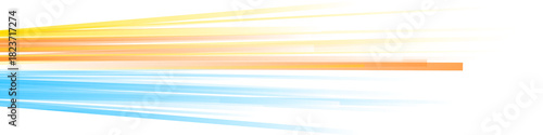 A vibrant collection of thin colorful plastic strips in shades of yellow orange and blue arranged in a dynamic diagonal pattern isolated on transparent background
