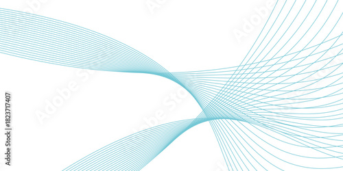 White abstract background with blue flowing wave lines. Minimalist wavy lines. Modern design element. Futuristic technology concept. Suit for banner, flyer, brochure, poster,