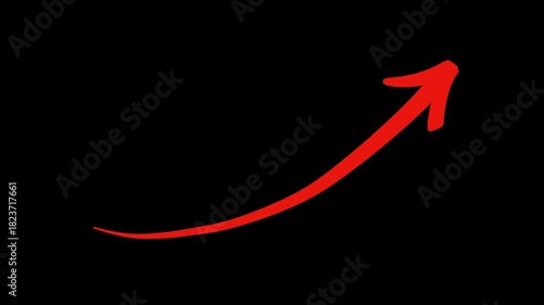 Animation of business graph with up arrow. handdrawn red arrow on transparent background