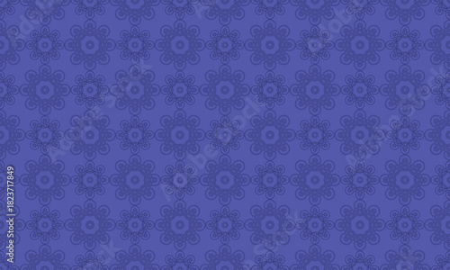 Blue and Navy Floral Geometric Seamless Pattern