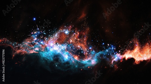 Breathtaking Cosmic Nebula with Dynamic Particle Effects – Vivid Interstellar Gas, Glimmering Stardust, and Swirling Luminescent Particles that Bring Otherworldly Depth to Space-Themed Creations.