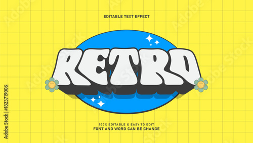 Retro 70s Groovy Text Effect with Flower Decoration and Blue Oval Background