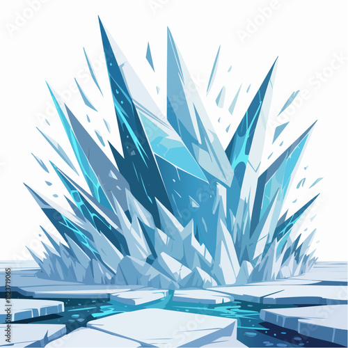 Shattering Ice Crystal Explosion in a Frozen Landscape