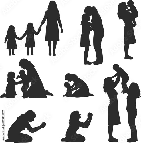 Silhouettes of Motherhood, Parenting, and Family Love
