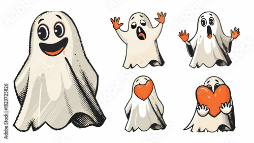 Cute Halloween ghosts bring spooky fun, perfect for party invitations and festive decorations this season