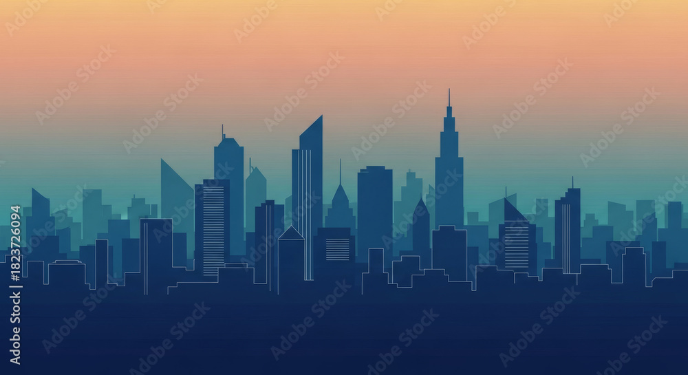 Naklejka premium Colorful City Skyline at Sunset with Modern Buildings