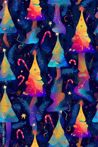 Vibrant Whimsical Christmas Tree Seamless Pattern