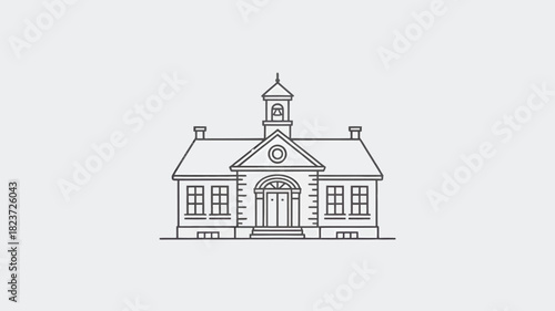 Minimalist schoolhouse vector icon simple line art illustration of education building isolated on white background