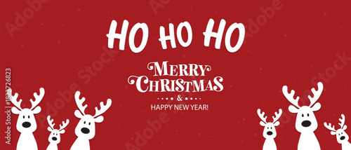 Cute Christmas reindeer on a red background. Christmas background, banner, or card. New trending vector illustration.