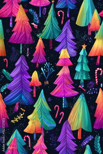 Vibrant Whimsical Christmas Tree Seamless Pattern