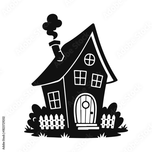 Cartoon house with bright details and a playful cozy look in a simple cheerful style. Cartoon house, cute house, cozy cottage, funny house, children's illustration