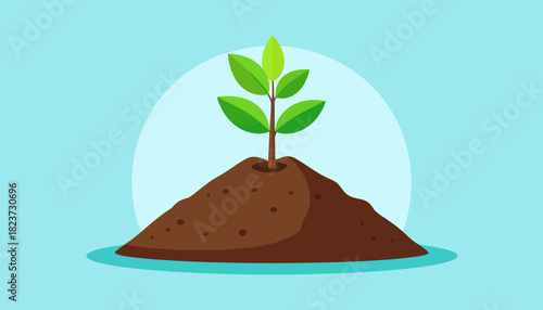 Illustration of a small plant growing out of a mound of soil.
