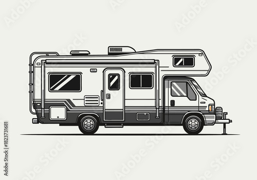 Detailed Illustration of a Classic Recreational Vehicle RV.