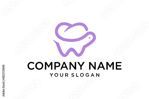 Abstract Purple Tooth and Animal Combination Logo for Dental Clinic or Pet Care Business