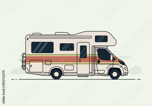 Illustrated Recreational Vehicle with Retro Striping and Dark Windows.
