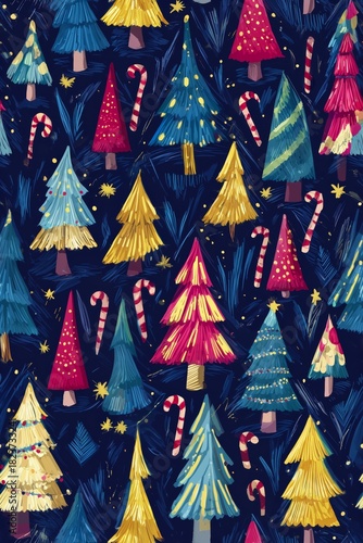 Vibrant Whimsical Christmas Tree Seamless Pattern